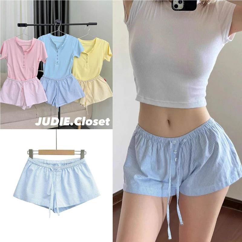 JUDIE - Quần Đùi Nữ Ngắn Cạp Chễ,Quần Short Mặc Nhà Ngủ Mặc Đi Biển Cạp Chun Thấp Dáng Ngắn JUDIE.Closet