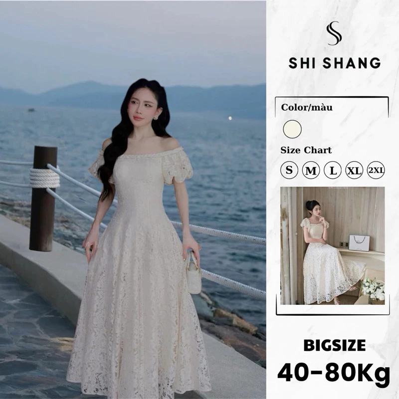 [𝐂𝐚𝐨 𝐜ấ𝐩] Đầm thiết kế dáng dài, váy ren dáng xoè đi du lịch, đi biển có Bigsize by Shi Shang DDT01