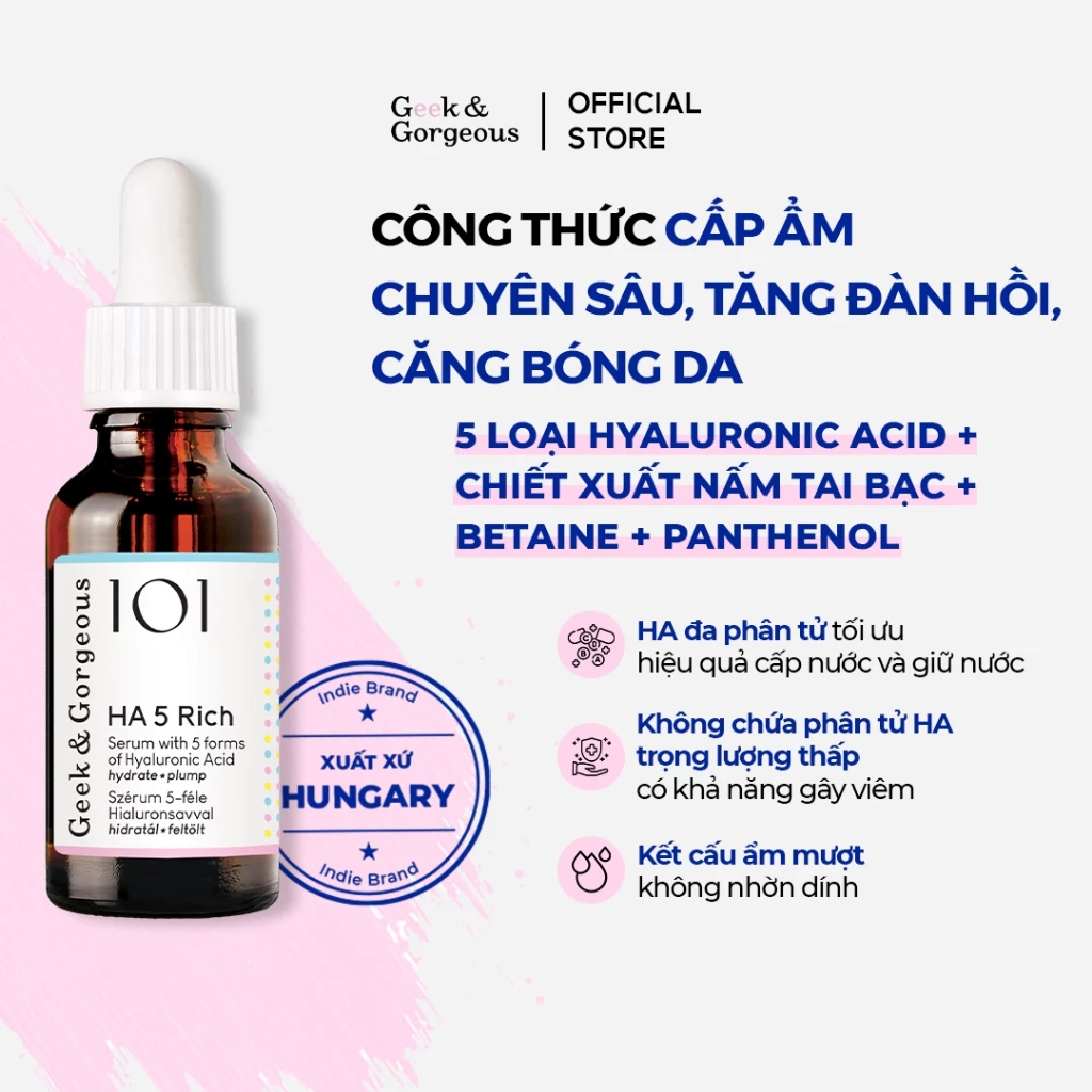 Tinh Chất Cấp Ẩm Sâu, Tăng Đàn Hồi, Hỗ Trợ Căng Bóng Da Geek&Gorgeous HA 5 Rich 30ml