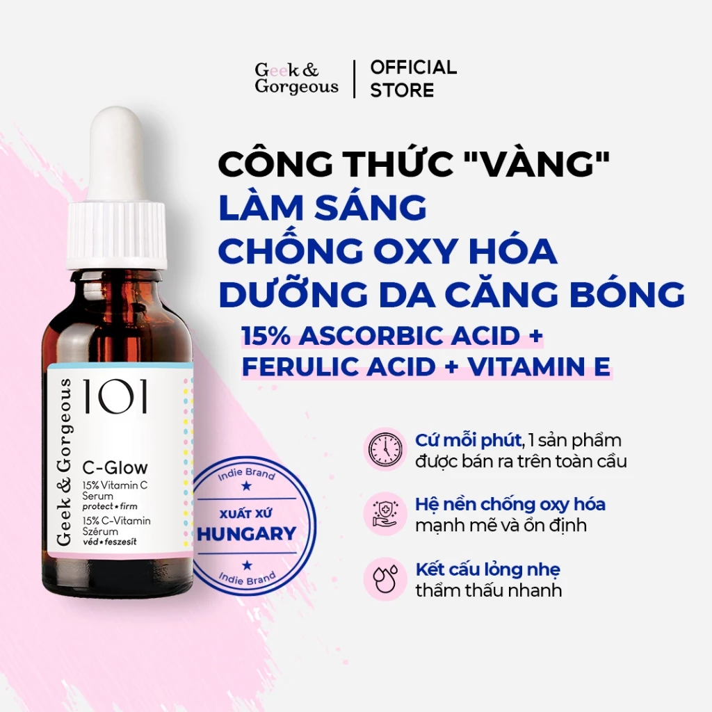 Tinh Chất Làm Sáng, Chống Oxy Hóa, Căng Bóng Da Geek&Gorgeous C-Glow 15% Vitamin C 30ml