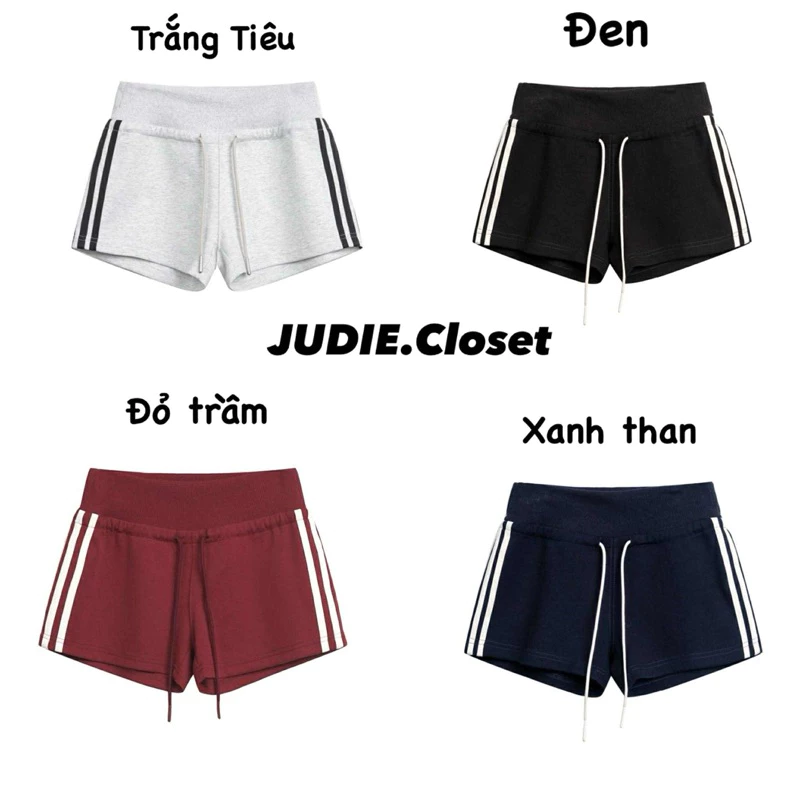 Quần Shorts nỉ Phối Sọc Trắng,Quần Đùi Nữ Cạp Chun Viền Sọc có Dây rút Thể Thao Xuân hè JUDIE.Closet