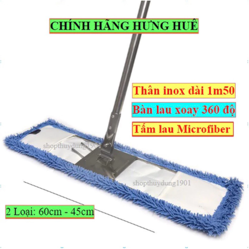 Cây lau nhà công nghiệp 60cm. Bao gồm 1 khung và 1 tấm lau. Chổi lau Thân inox, Tấm lau san hô Microfiber siêu sạch.