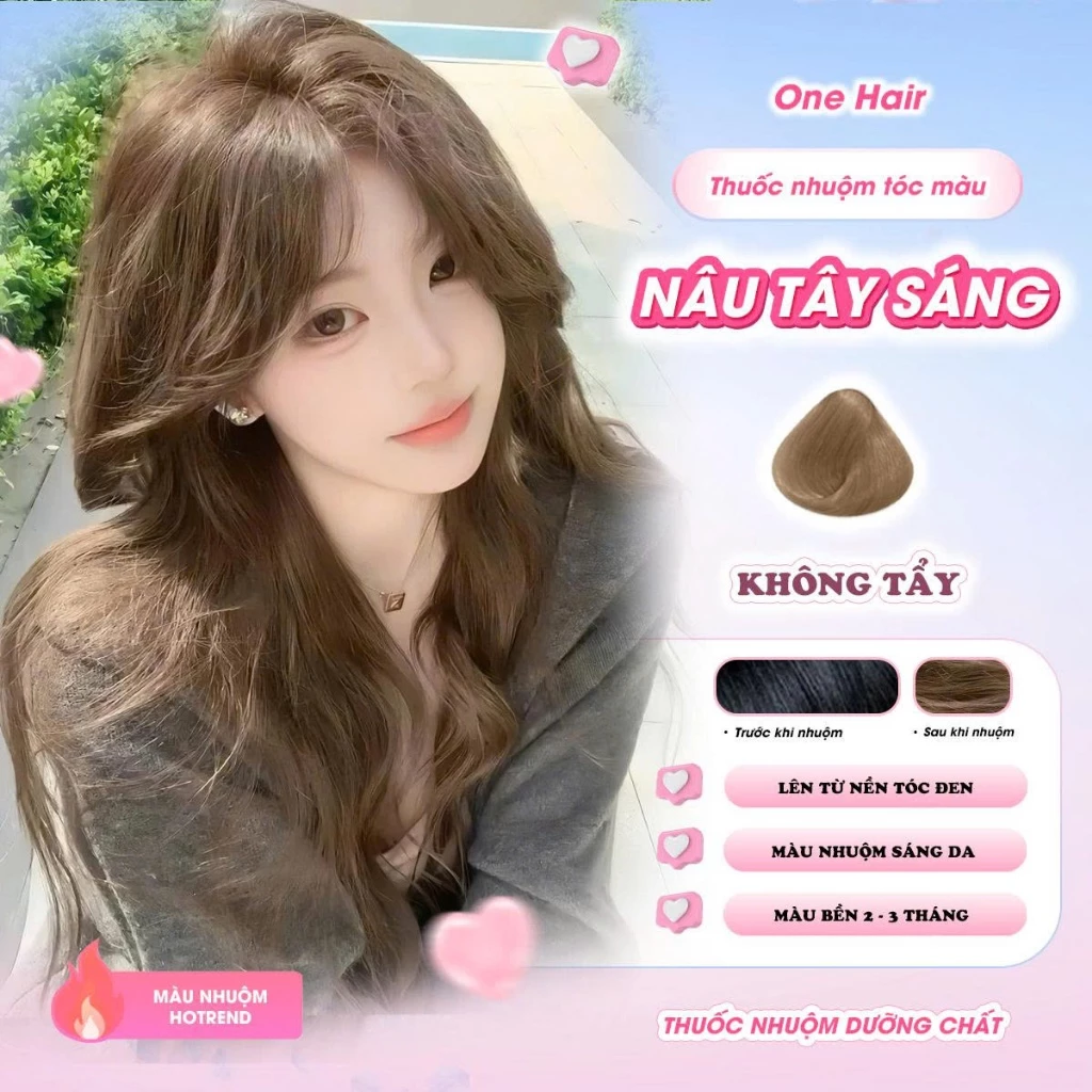 Thuốc Nhuộm Tóc Màu NÂU TÂY SÁNG, Không Tẩy - ONE HAIR