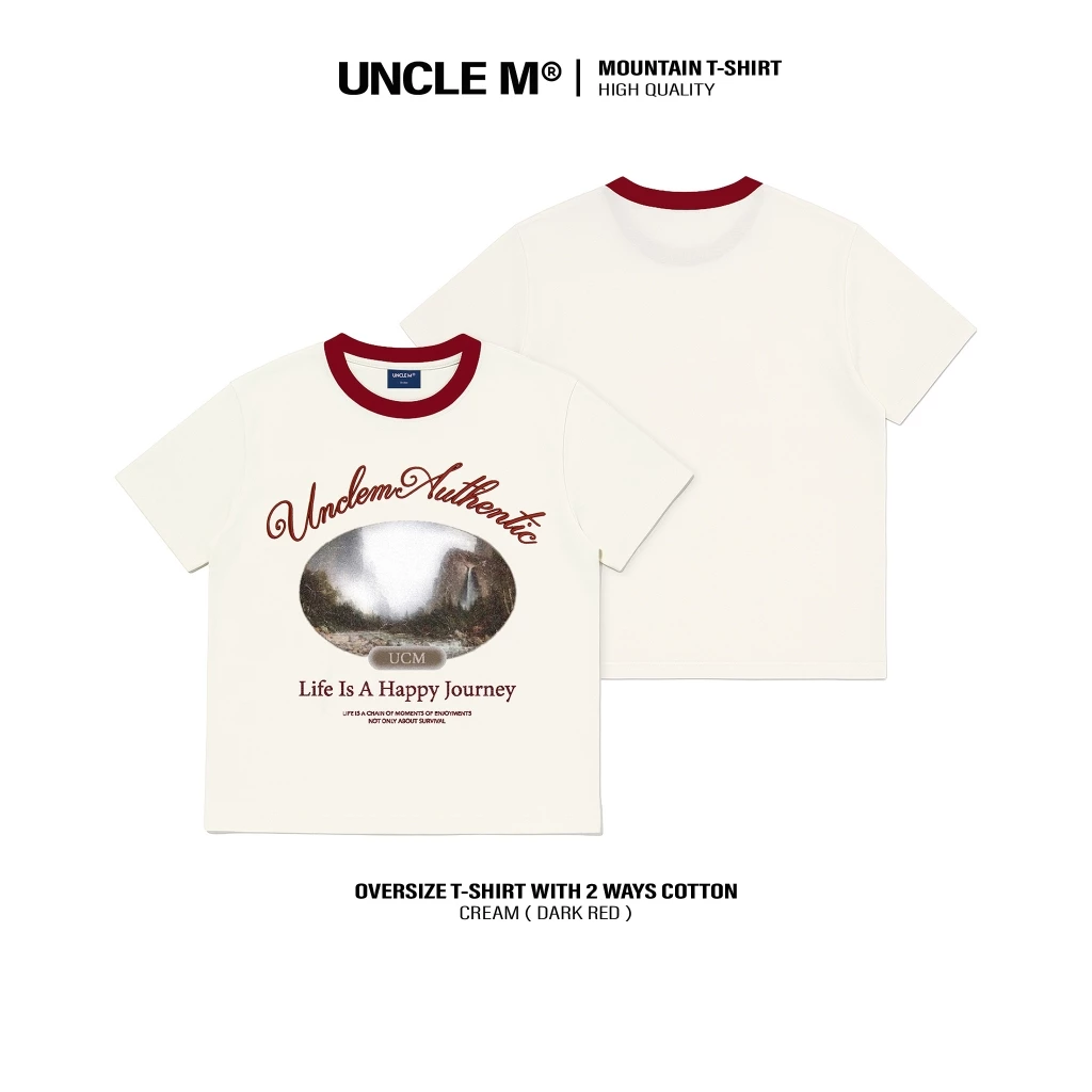 Áo thun localbrand cổ tròn Uncle M cotton 100% nam nữ Unisex in lụa, thêu - Mountain tee