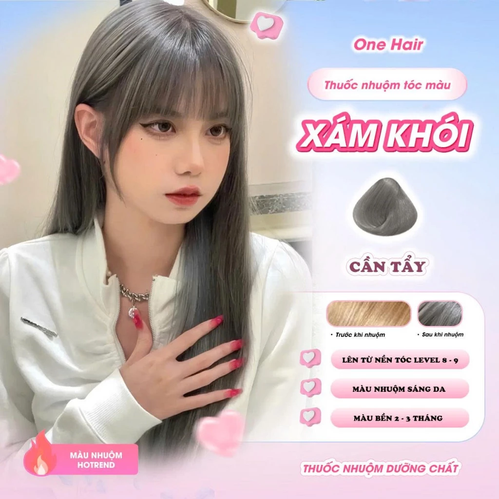 Thuốc Nhuộm Tóc Màu XÁM KHÓI, Cần Tẩy - ONE HAIR