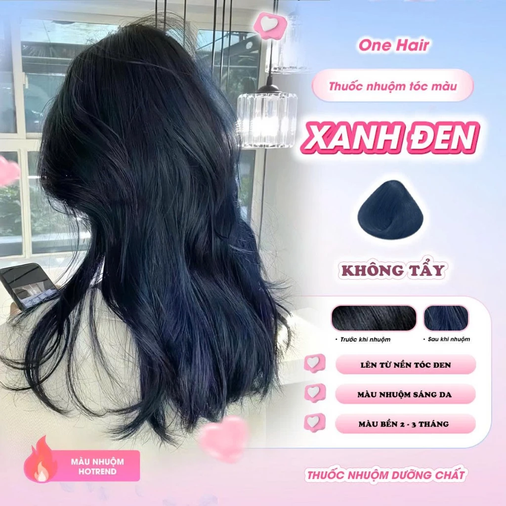 Thuốc Nhuộm Tóc Màu XANH ĐEN, Không Tẩy - ONE HAIR