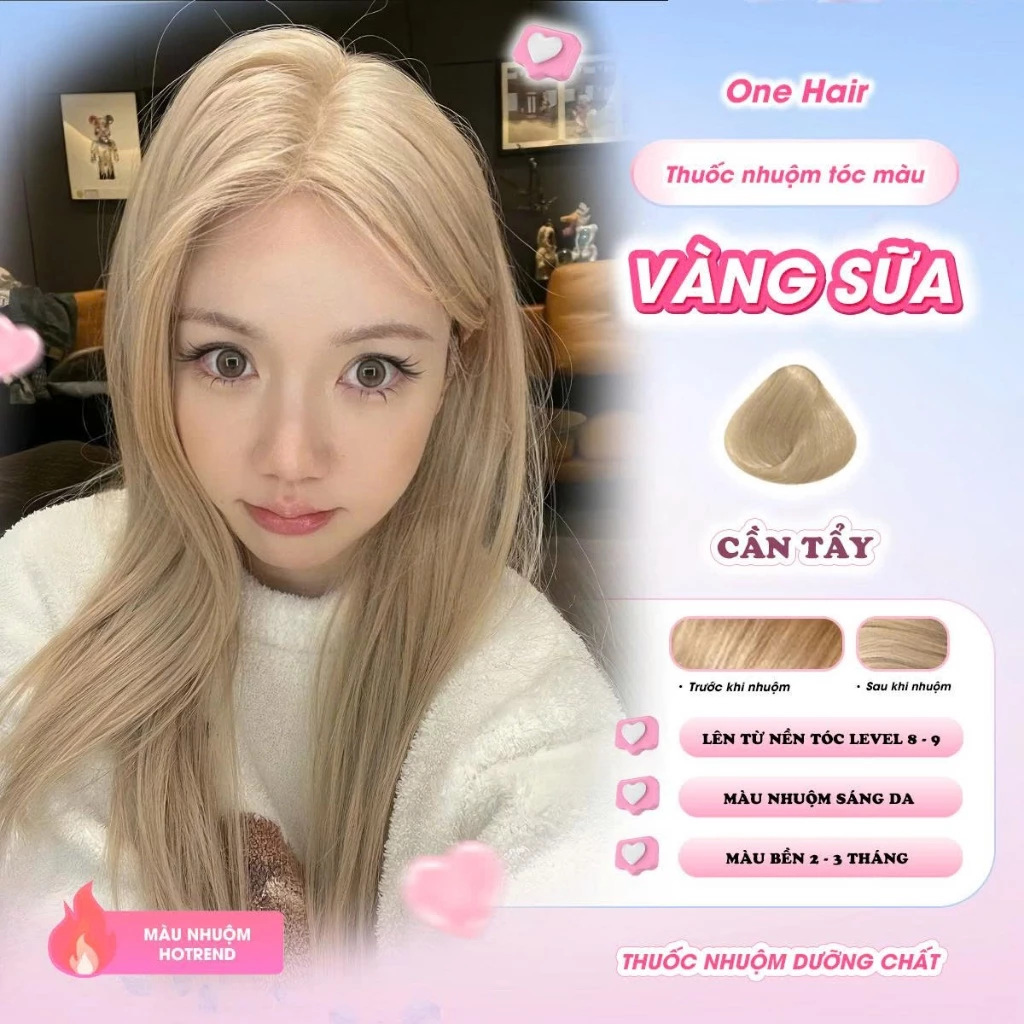 Thuốc nhuộm Tóc Màu VÀNG SỮA, Cần Tẩy - ONE HAIR