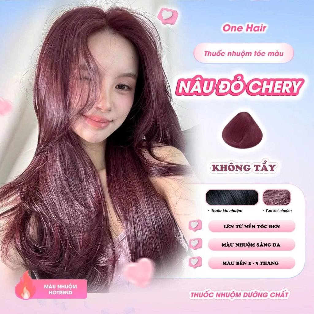 Thuốc Nhuộm Tóc Màu NÂU ĐỎ CHERRY, Không tẩy - ONE HAIR