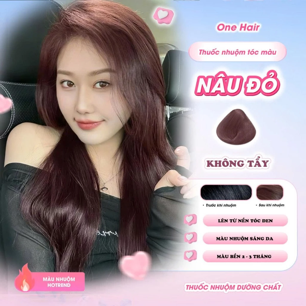 Thuốc Nhuộm Tóc Màu NÂU ĐỎ, Không Tẩy - ONE HAIR