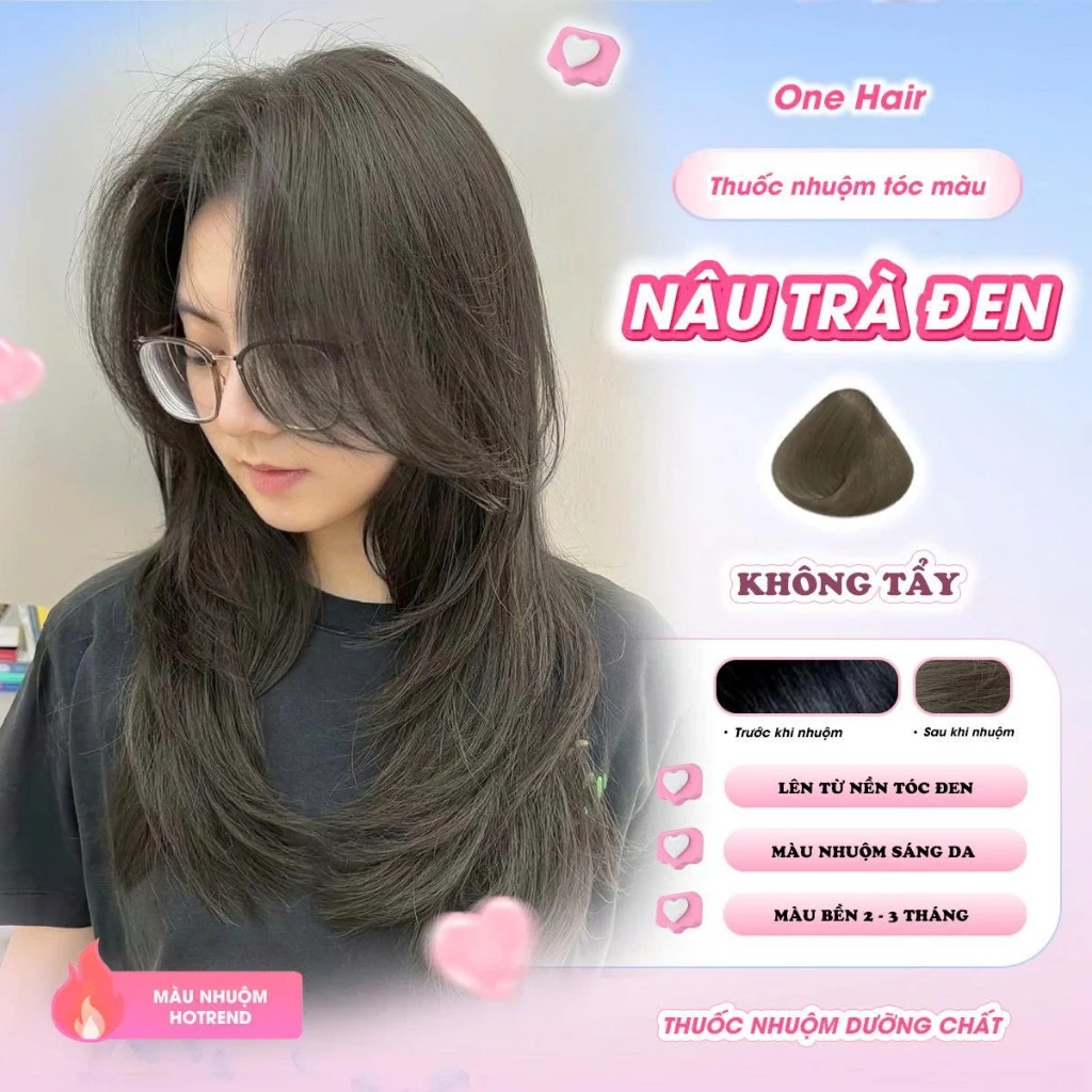 Thuốc Nhuộm Tóc Màu NÂU TRÀ ĐEN, Không Tẩy - ONE HAIR