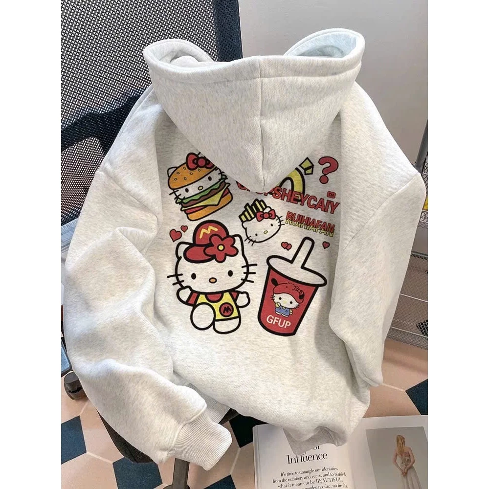 Áo Khoác Nỉ Hoodie Zip Nữ MÈO KIT.TY GFUPSHEY Form Rộng Khóa Kéo Xinh Xắn Mũ To 2 Lớp( Có Túi Trong)