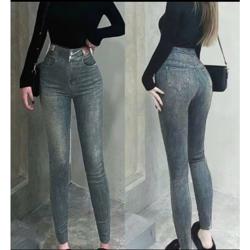 Quần jean nữ lưng cao màu xanh, quần bò nữ co giãn mẫu mới ôm dáng đẹp thời trang LadyFashion-MQ637