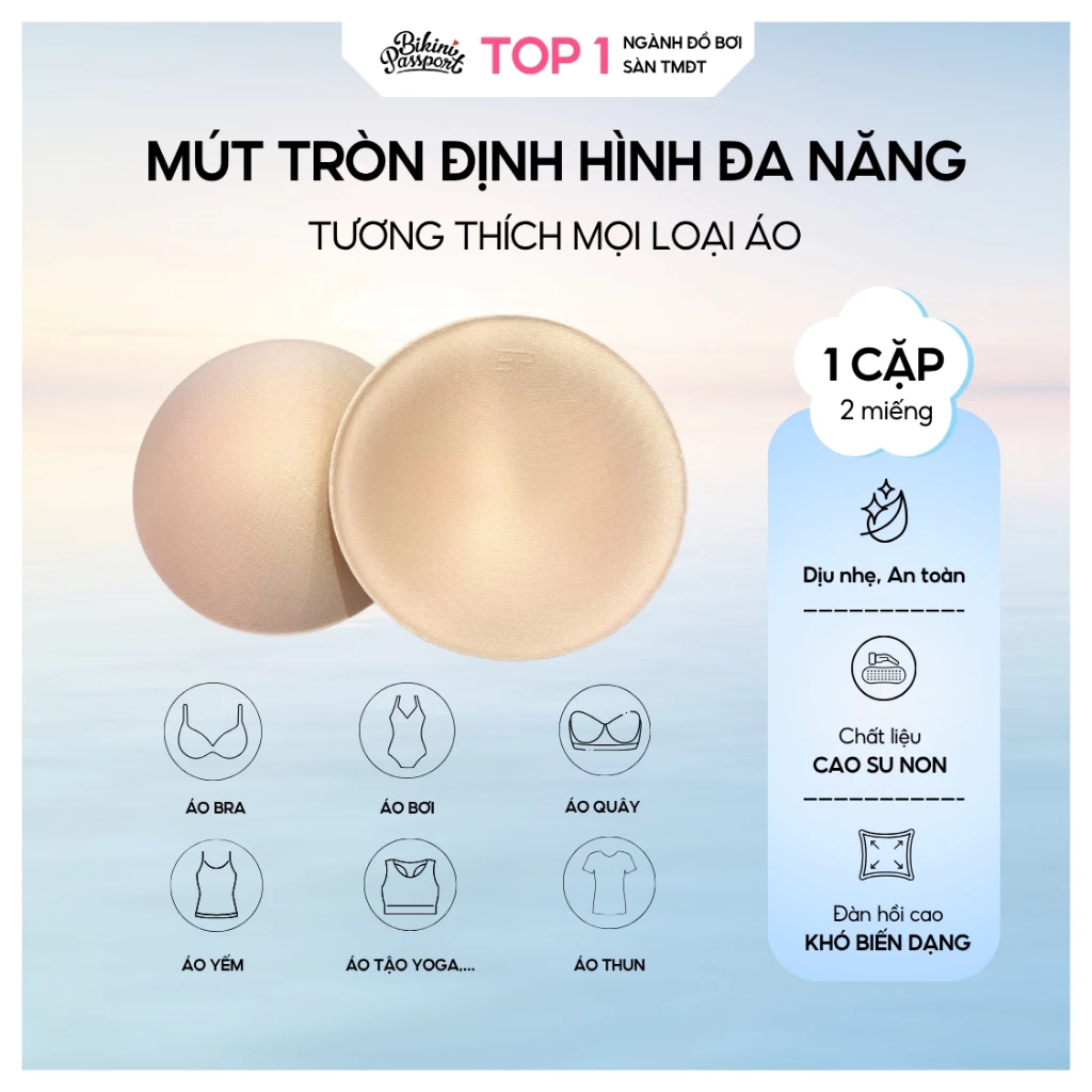 Cặp (2 miếng) Mút tròn mỏng BIKINI PASSPORT - MUT02_CR