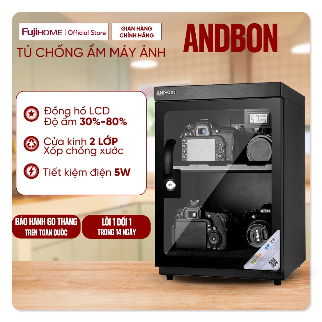 Tủ chống ẩm máy ảnh Nhập Khẩu Andbon AB-30C, tủ hút ẩm tự động 18-30L bảo quản máy ảnh lens ống kính dry cabinet
