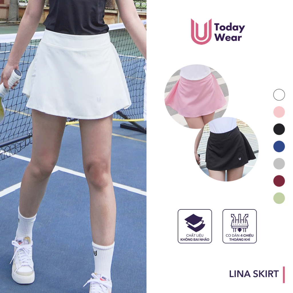 Chân váy ngắn thể thao Lina Skirt Today U Wear có sẵn quần bảo hộ dáng chữ A cho nữ chơi cầu lông tennis chạy bộ