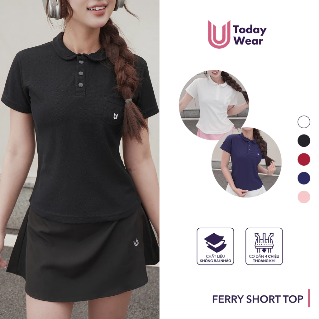 [Xả Hàng Giá Sốc] Áo thun polo thể thao nữ cổ lá sen Ferry Short Top cộc tay chất cotton cá sấu chơi tennis Today U Wear
