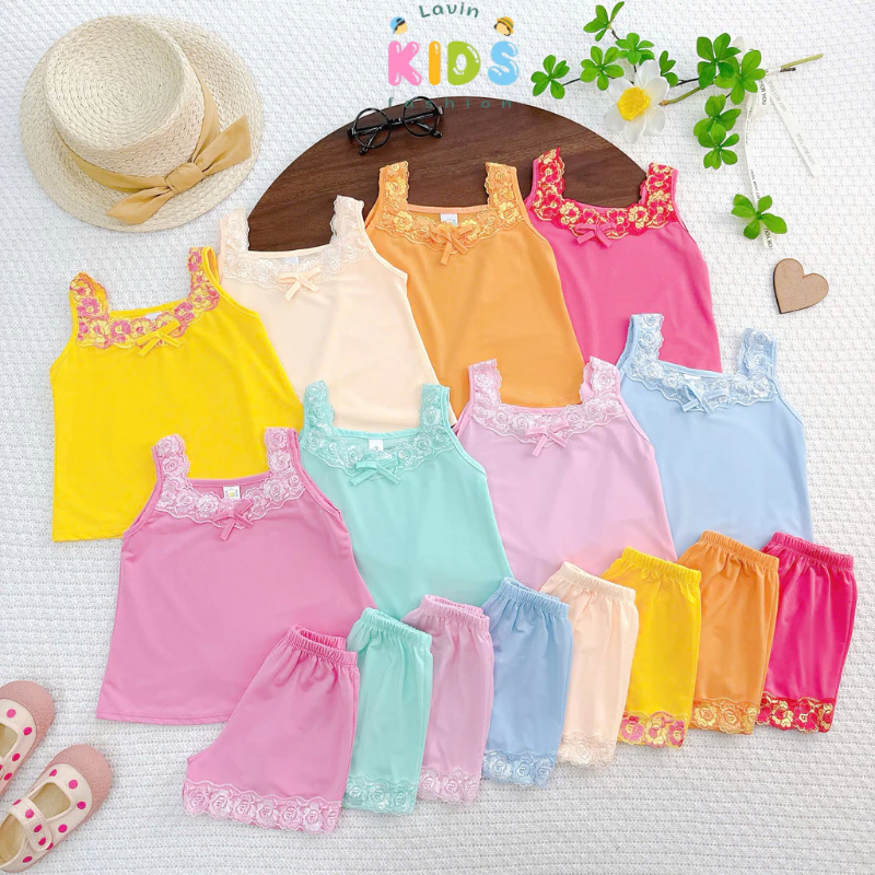 Đồ bộ bé gái thun lạnh 2 dây bản to Lavin Kids 5-35kg vải siêu mát, co giãn 4 chiều, không xù lông