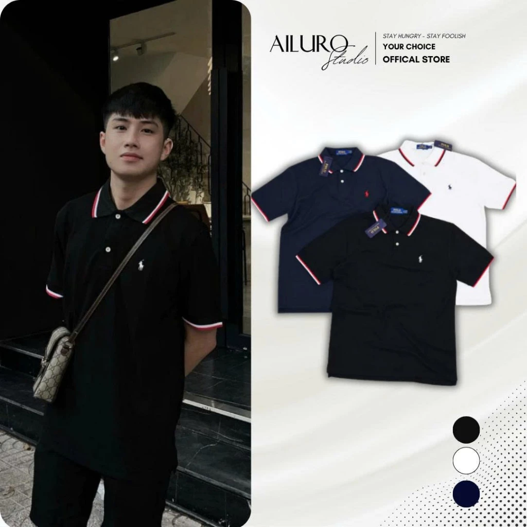 Áo polo nam nữ Ral.ph Lau.ren sọc cổ vải cá sấu cotton cao cấp, thanh lịch, sang trọng