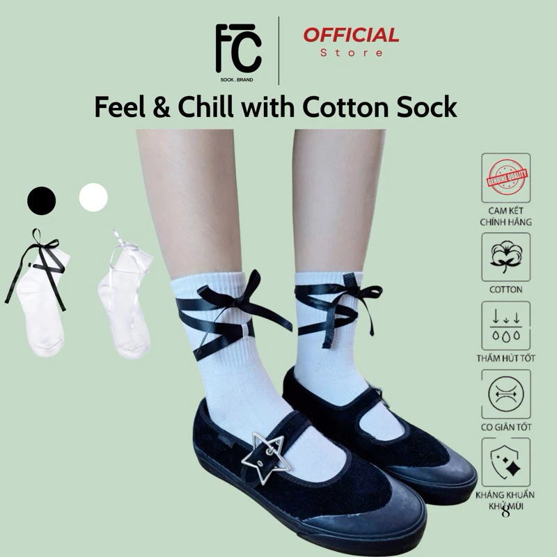Tất/ vớ cotton nữ sinh, cao bắp chân, buộc nơ điệu đà 2025