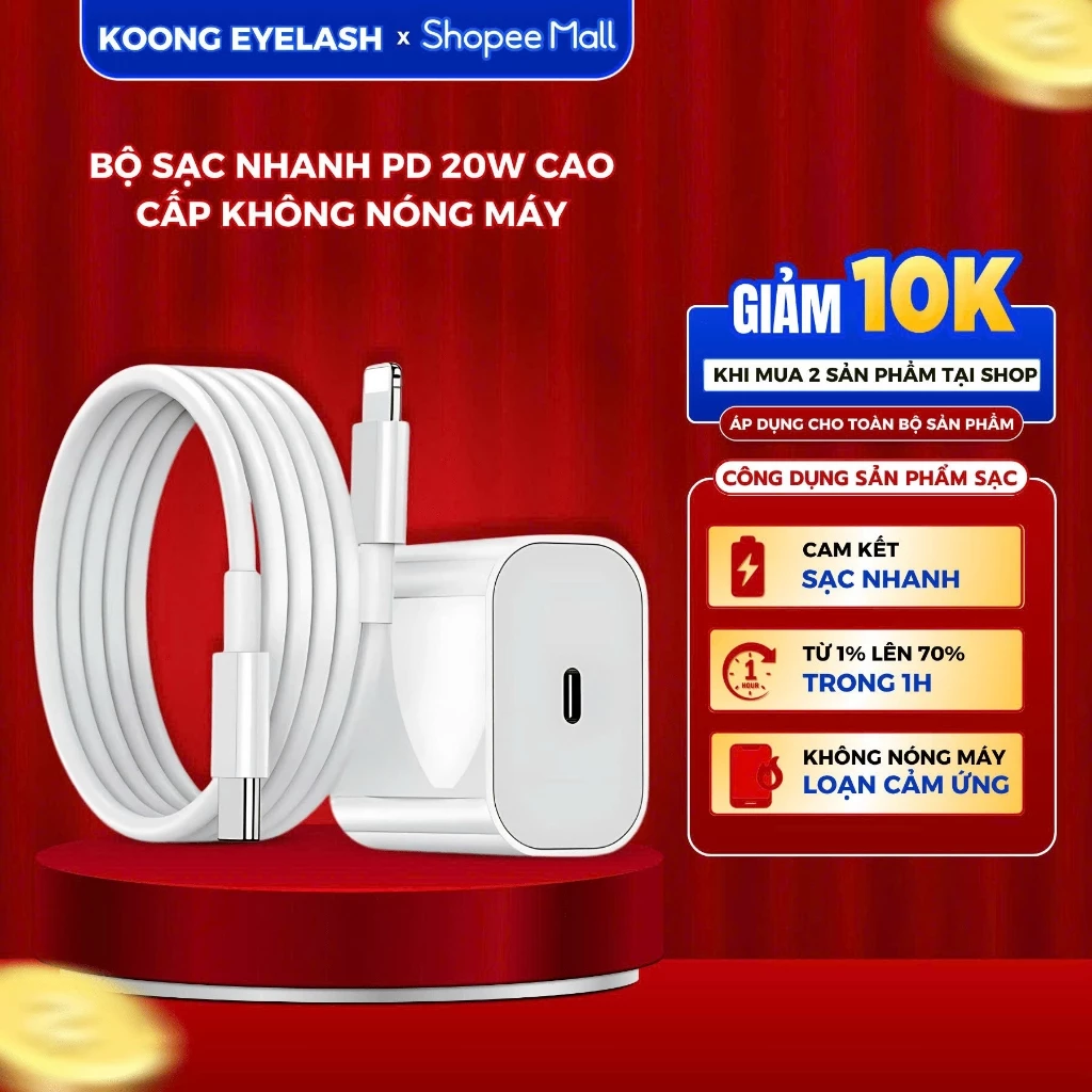 Bộ Củ Cáp Sạc nhanh 20W Cao Cấp S89 dành cho điện thoại từ 6 đến 14 và 15 đến 16, Bảo hành 12 tháng