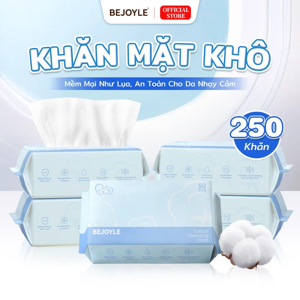 Khăn 1 lần Bejoyle: Kháng khuẩn - Dưỡng da mềm mịn - Tẩy trang tiện lợi | 50 miếng/gói (15x20cm)