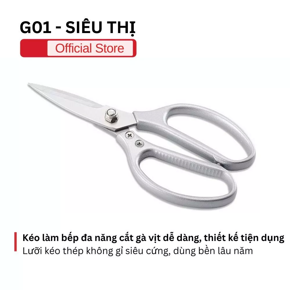 Kéo làm bếp cắt gà vịt G01 XM đa năng nhà bếp thép không gỉ, chống trượt, tiện lợi dễ vệ sinh