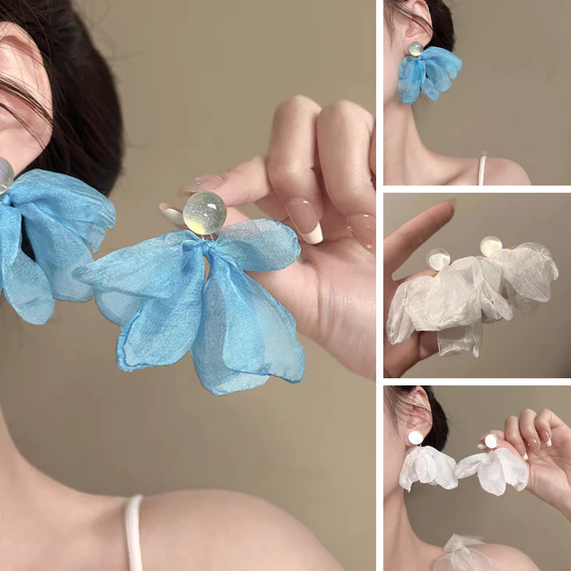 🌊 Bông Tai Chiffon bằng lụa Thiết Kế Cực Xinh – Hoa Tai Dáng Dài Bay Bổng, Nhẹ Nhàng Phong Cách Dạo Biển, Dịu Dàng
