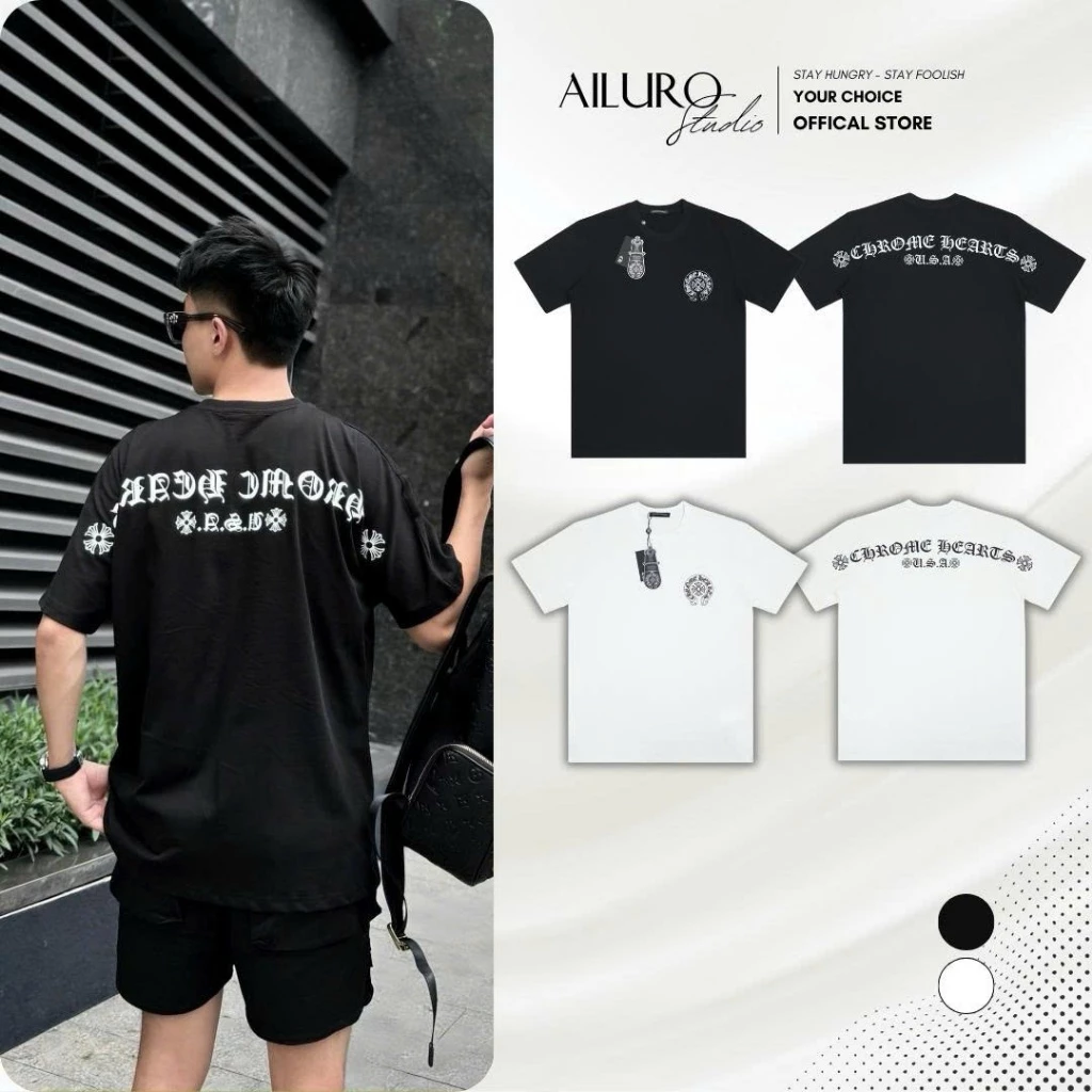 Áo thun unisex Chrome Hearts USA Biglogo chất 100% Cotton phông tay lỡ nam nữ form rộng