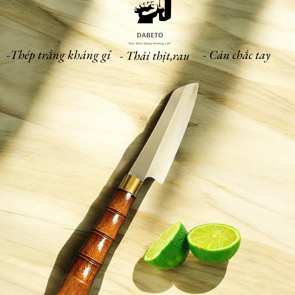 Dao thái gia đình thép kháng gỉ DABETO, cán trúc chắc tay, cắt gọt thực phẩm, dễ mài lâu cùn