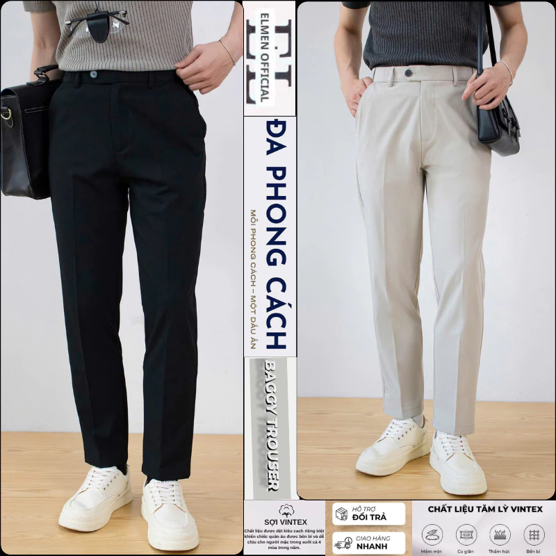 Quần tây nam, Quần âu nam hàn quốc ống côn slimfit công sở vải tuyết hàn co giãn dày dặn ELMEN QA1