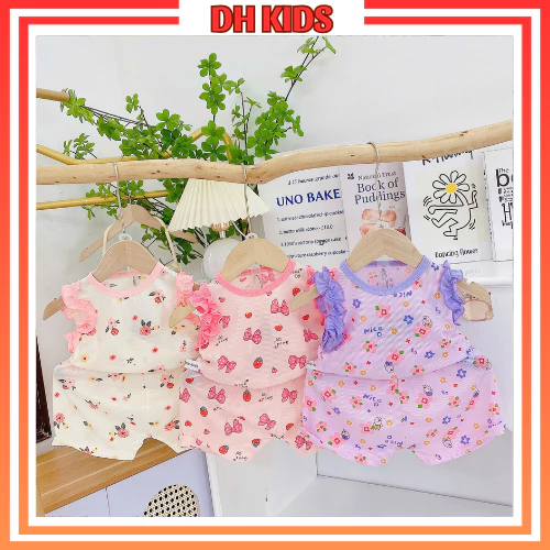 [A03] Đồ bộ bé gái chất thun tăm lạnh mềm mát viền bèo cho bé mặc hè từ 4 - 15kg - DH KIDS