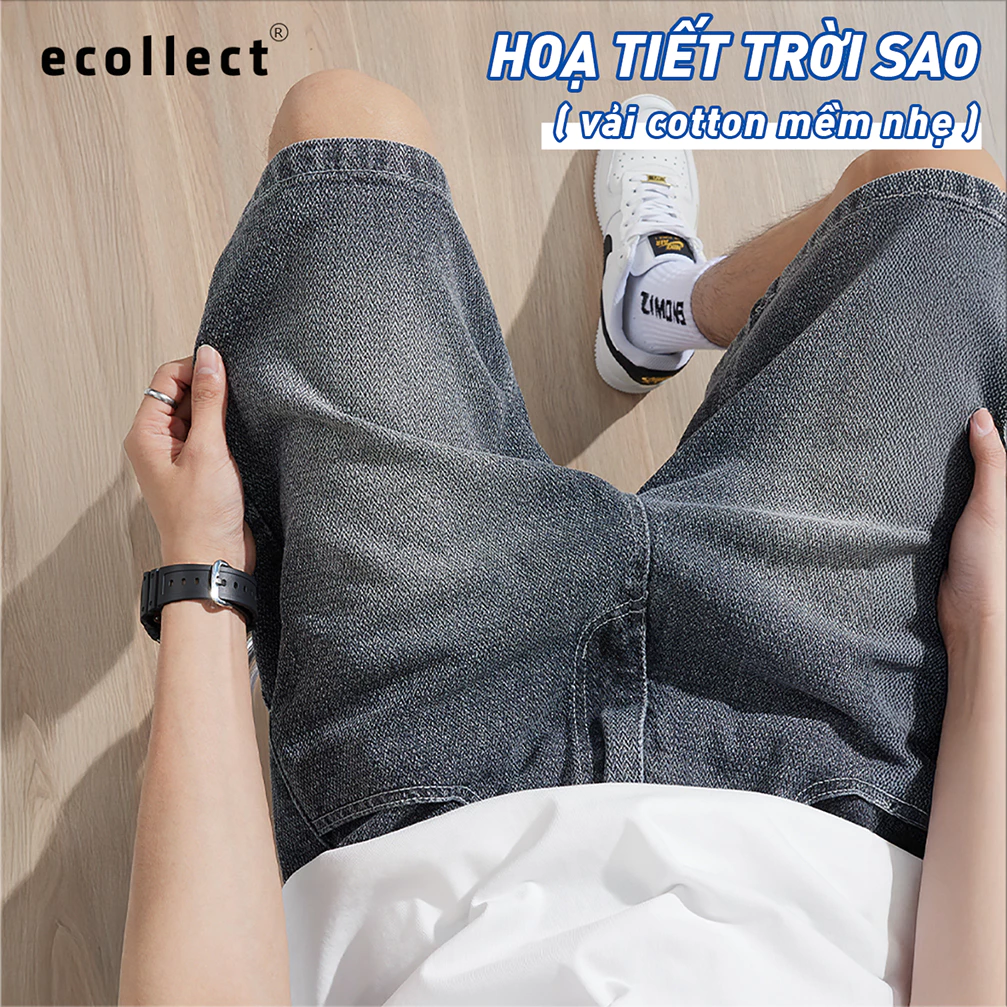 Quần Short Jean Nam ECOLLECT QS29 - Denim Họa Tiết Trời Sao Thoáng Mát, Cạp Chun Thoải mái Năng Động