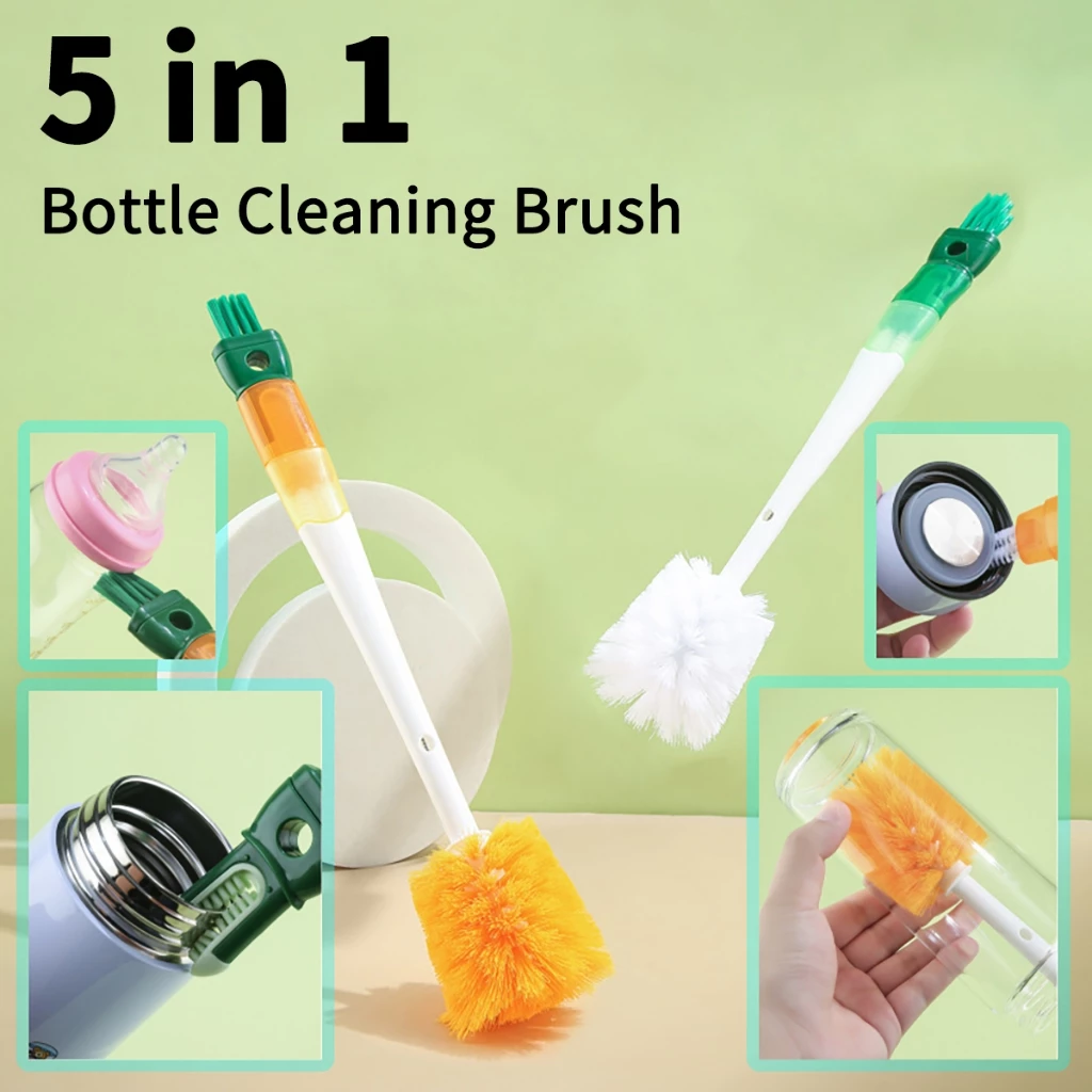 Cọ rửa ly cốc làm sạch bình nước tay cầm dài đa năng sáng tạo 5 trong 1 có thể tháo rời