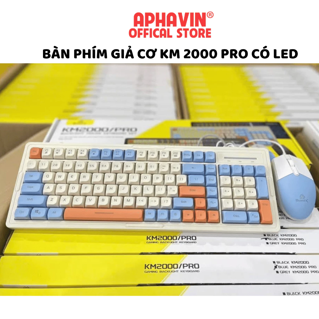 Bộ Bàn Phím Chuột Giả Cơ KM2000, KM3000 PRO Chính Hãng, Có LED RGB Gaming, Cho Máy Tính Văn Phòng, Laptop, PC, BH 12T