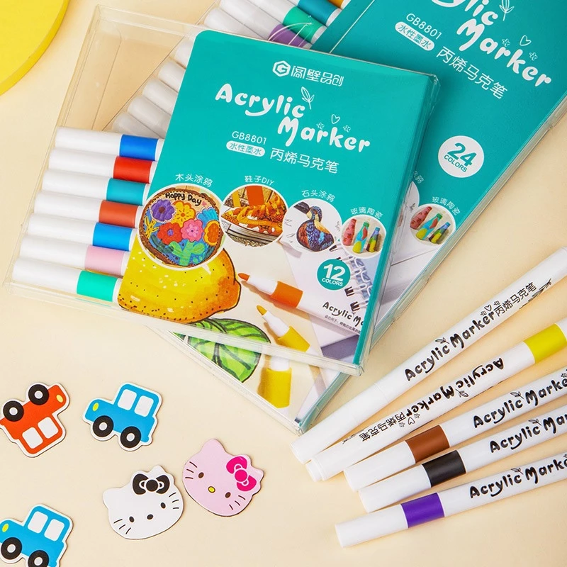 Bút Màu Vẽ Acrylic Marker 12/24/36/48/60/80 Màu Chuẩn, dùng để vẽ vải/giày/tường/giấy/da/ly