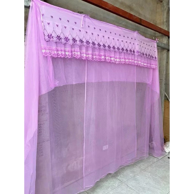 Mùng dây mắc tay 4 góc thêu hoa mai - Màn ngủ chống muỗi hiệu quả đầy đủ kích thước 1m2 1m4 1m6 1m8 2m2