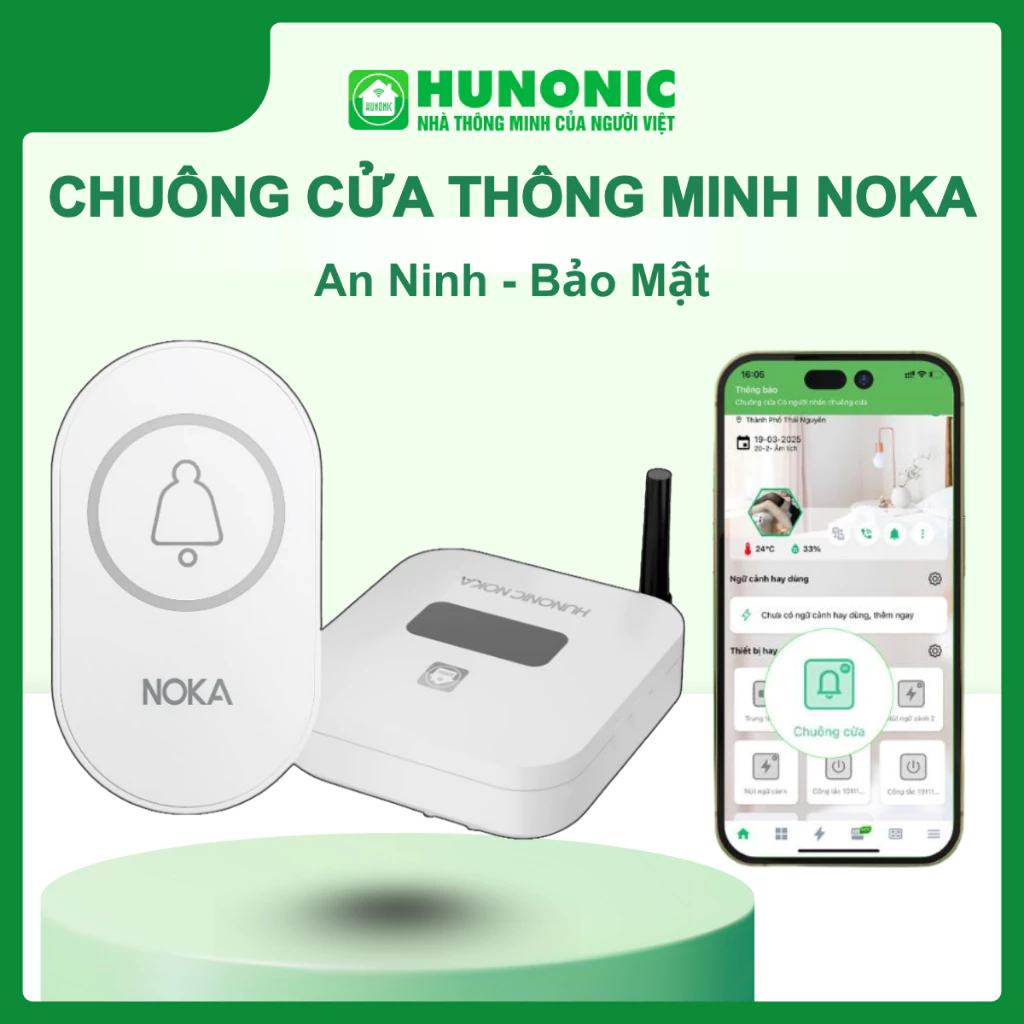Chuông Cửa Thông Minh HUNONIC NOKA Báo Khách Tức Thì, Quản Lý Từ Xa, Kết Nối Không Dây