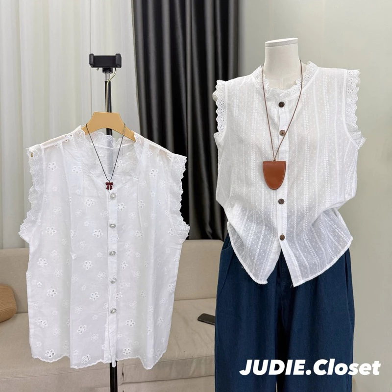 ÁO THÔ REN - Áo Sơmi Thô Ren Sát Nách Viền Ren,Áo 3 Lỗ Ren Hoa BIGSIZE Hàng Cao Cấp JUDIE.Closet