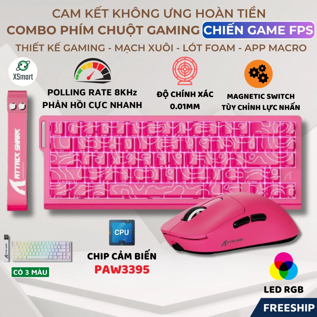 Combo Phím Chuột Gaming Chuyên Game Attack Shark X68 HE Có Rapid Trigger Polling Rate 8Khz LED RGB