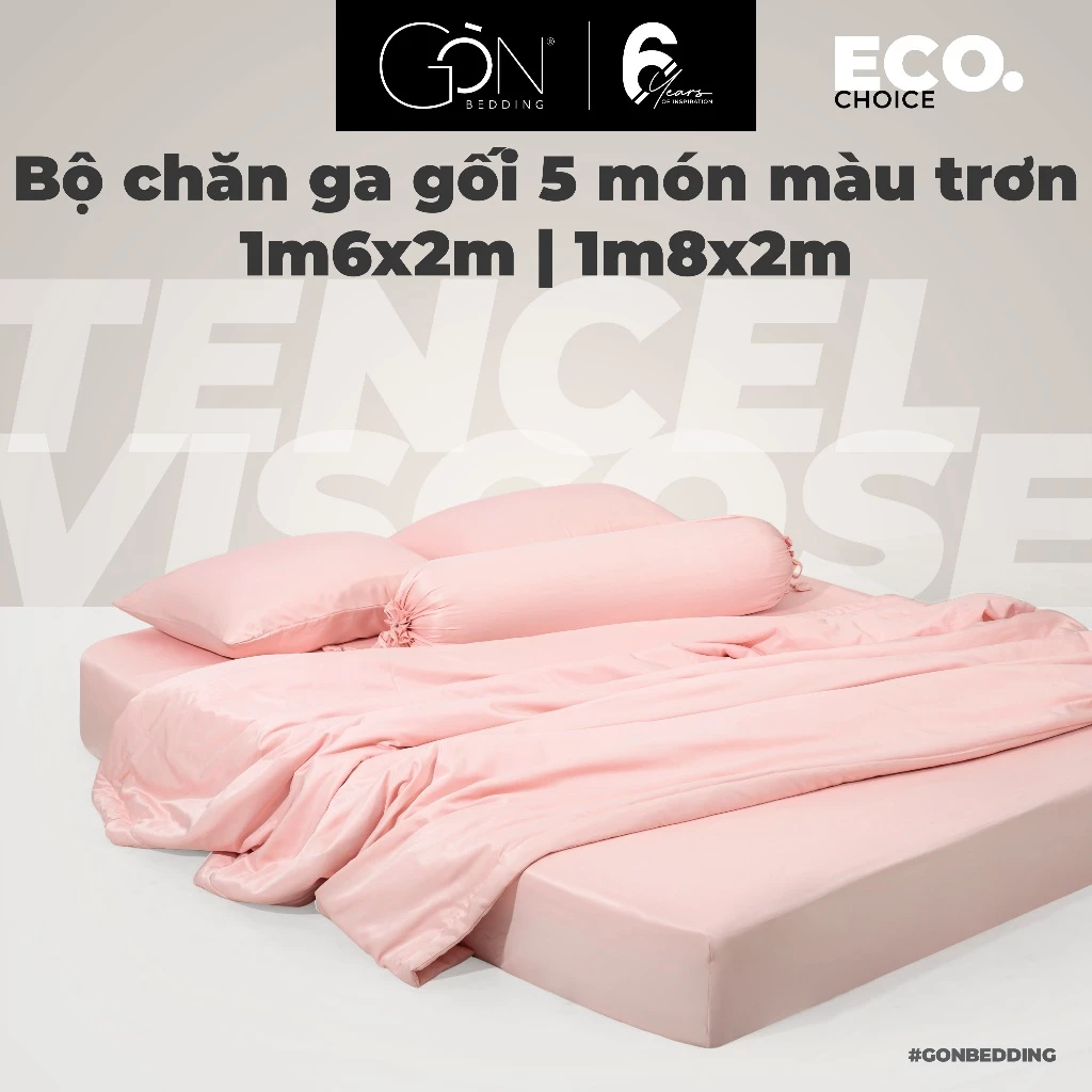 Bộ Chăn Ga Gối 5 Món Gòn Bedding Lụa Tencel Viscose Cao Cấp Màu Trơn 1m6x2m | 1m8x2m