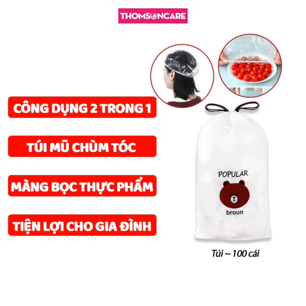Màng bọc thực phẩm PE kết hợp làm mũ chùm tóc, ủ tóc - Có chun co giãn, dễ sử dụng, chất liệu an toàn, Thomsoncare