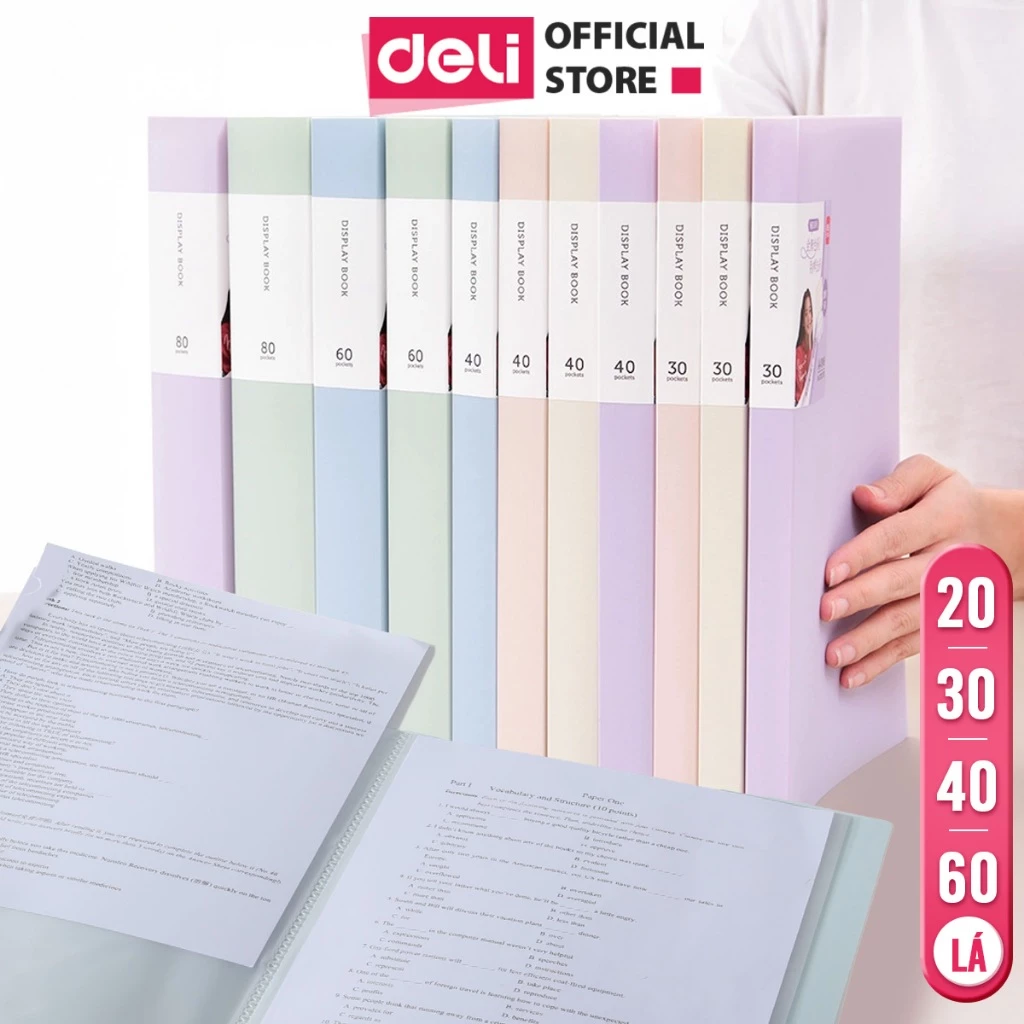 File Lá Deli A4 Đựng Tài Liệu – 20/30/40/60 Lá – Nhựa Trong Suốt Màu Pastel, Bền Đẹp,Tiện Lợi