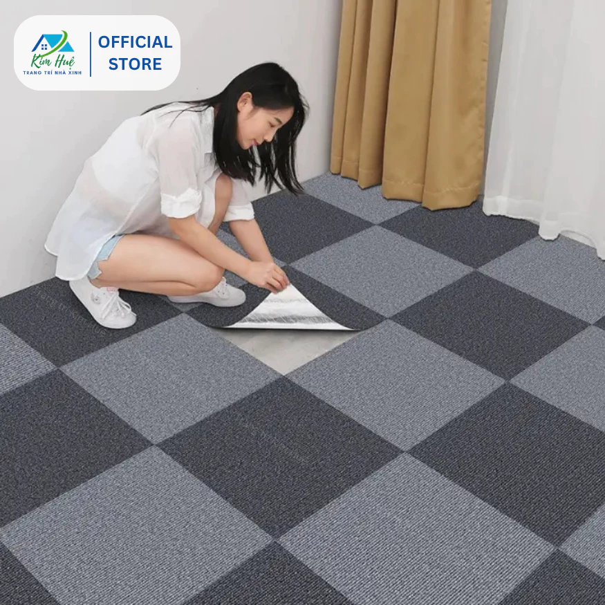 Thảm trải sàn nỉ dày 4mm màu trơn có sẵn keo dính thảm sàn văn phòng loại trơn - Kim Huệ X27