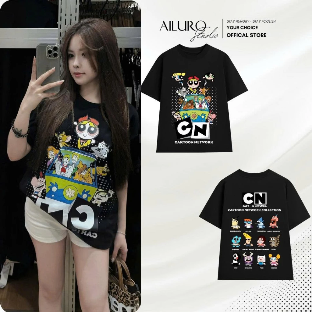 Áo thun unisex CartoonNetwork tuổi thơ chất 100% Cotton phông tay lỡ nam nữ form rộng