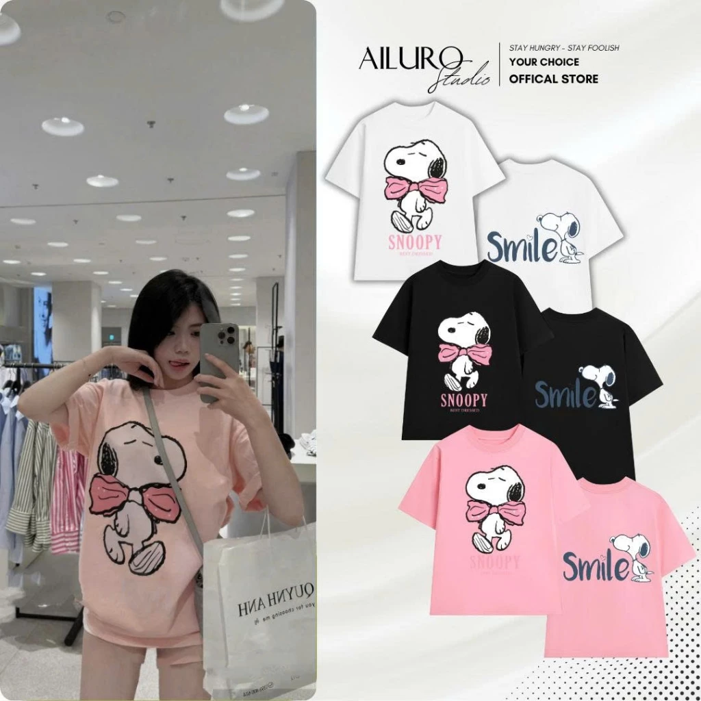 Áo thun unisex Snoopy Smile chất 100% Cotton phông tay lỡ nam nữ form rộng
