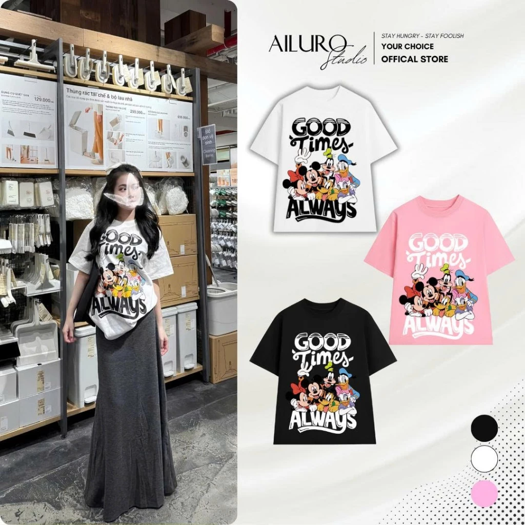 Áo thun unisex Mickey hot trend 2025 chất 100% Cotton phông tay lỡ nam nữ form rộng