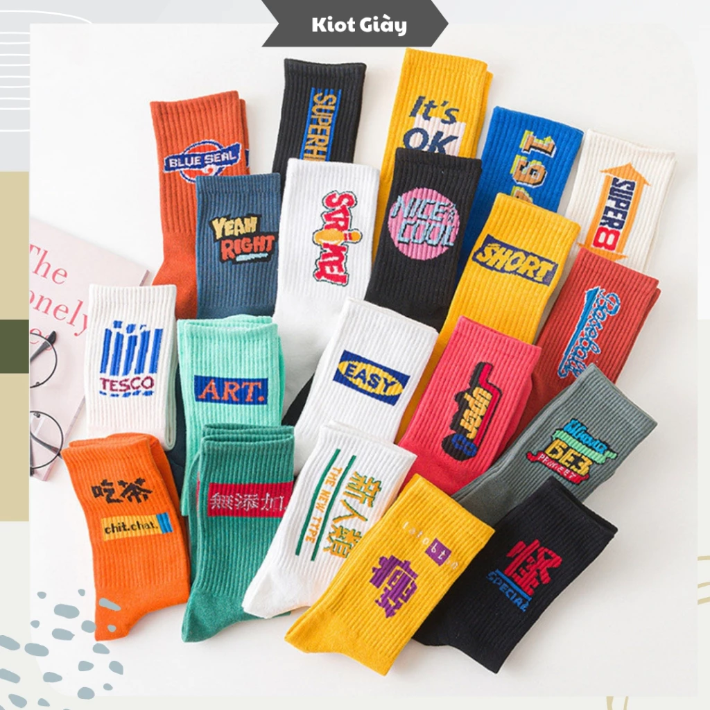 Tất vớ cổ cao nam nữ unisex hoạ tiết thêu nhiều màu sắc - Style Hàn Quốc thể thao, năng động