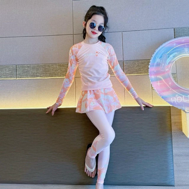 Set 3 món đồ bơi cho bé gái chống nắng sz 15-50kg, đồ bơi bé gái dài tay giữ nhiệt