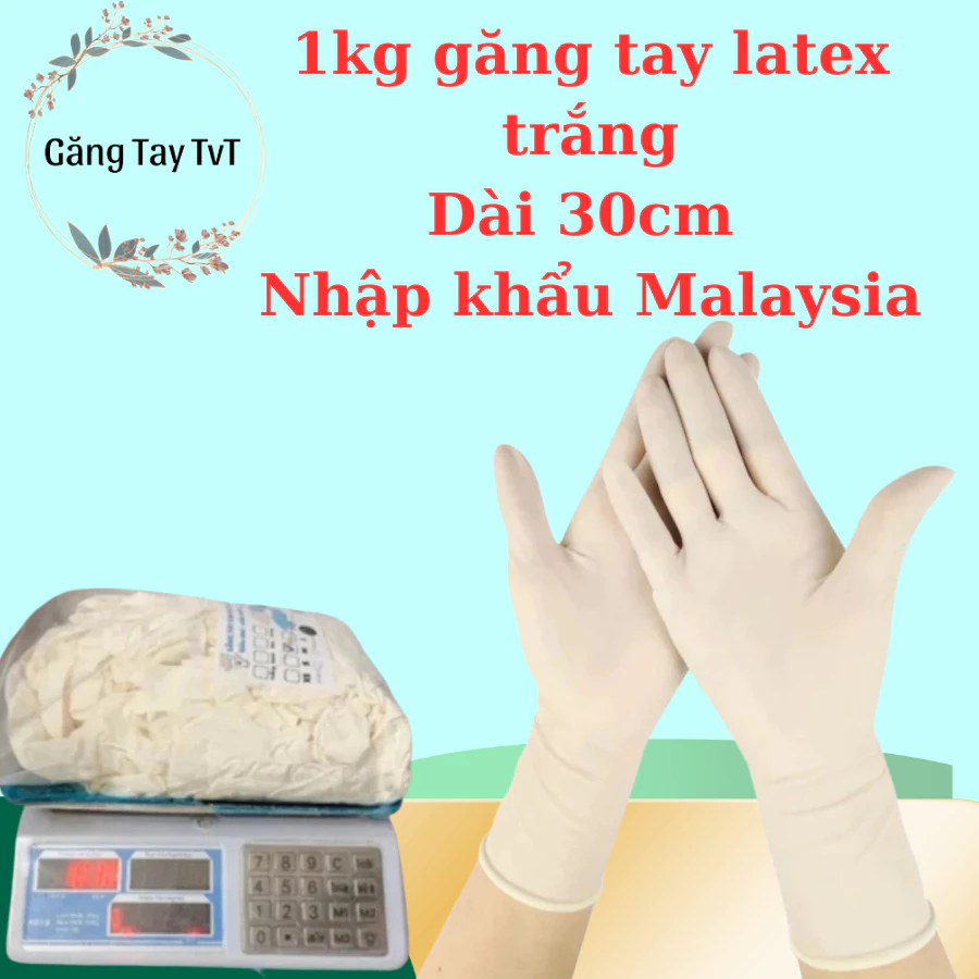 1 kg găng tay,bao tay cao su y tế latex dài 30cm không bột có bột nhập khẩu malaysia. vệ sinh ,spa,lao động,làm vườn