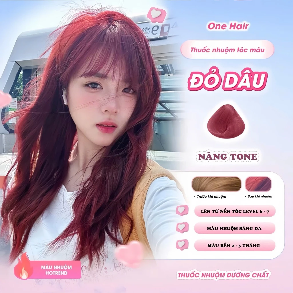 Thuốc Nhuộm Tóc Màu ĐỎ DÂU Nâng Tone - ONE HAIR